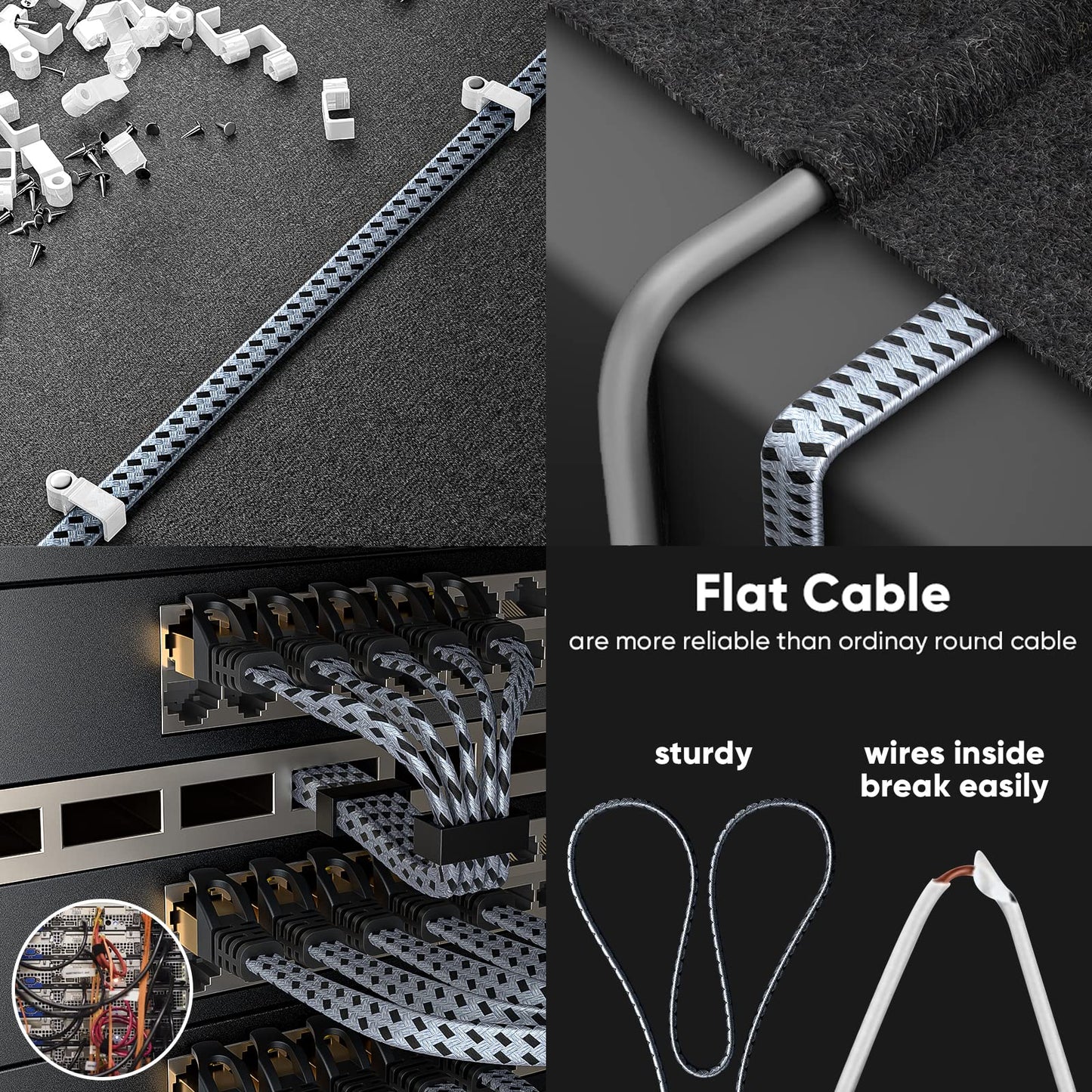 Cat 8 Ethernet Cable 30 FT, ARISKEEN 40Gbps 2000Mhz High Speed Cat8 Network LAN Patch Cord, Nylon Braided High Duty Shielded RJ45 Flat Internet Cable with 15 Clips for Indoor Outdoor - 30 Feet (Grey)