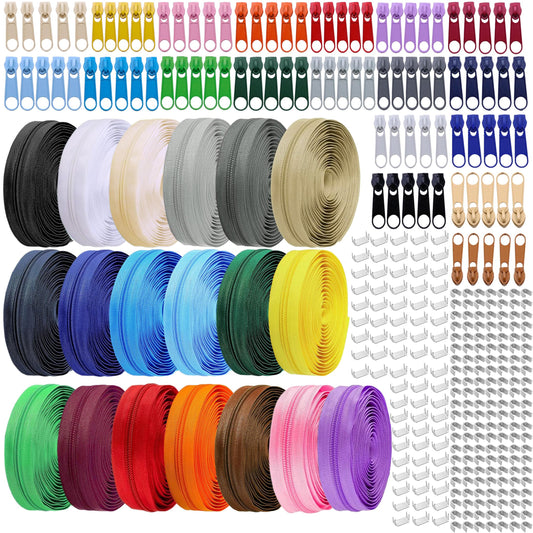 #5 Nylon Zipper Tape for Sewing: YZSFIRM 10 Yard Zippers by The Yard Nylon Coil Zippers for DIY Sewing Craft - Replacement Zipper Roll with 10 Bulk Metal Zipper Slider - 10 Double Zipper Slide (00 Color, #5 Zipper)