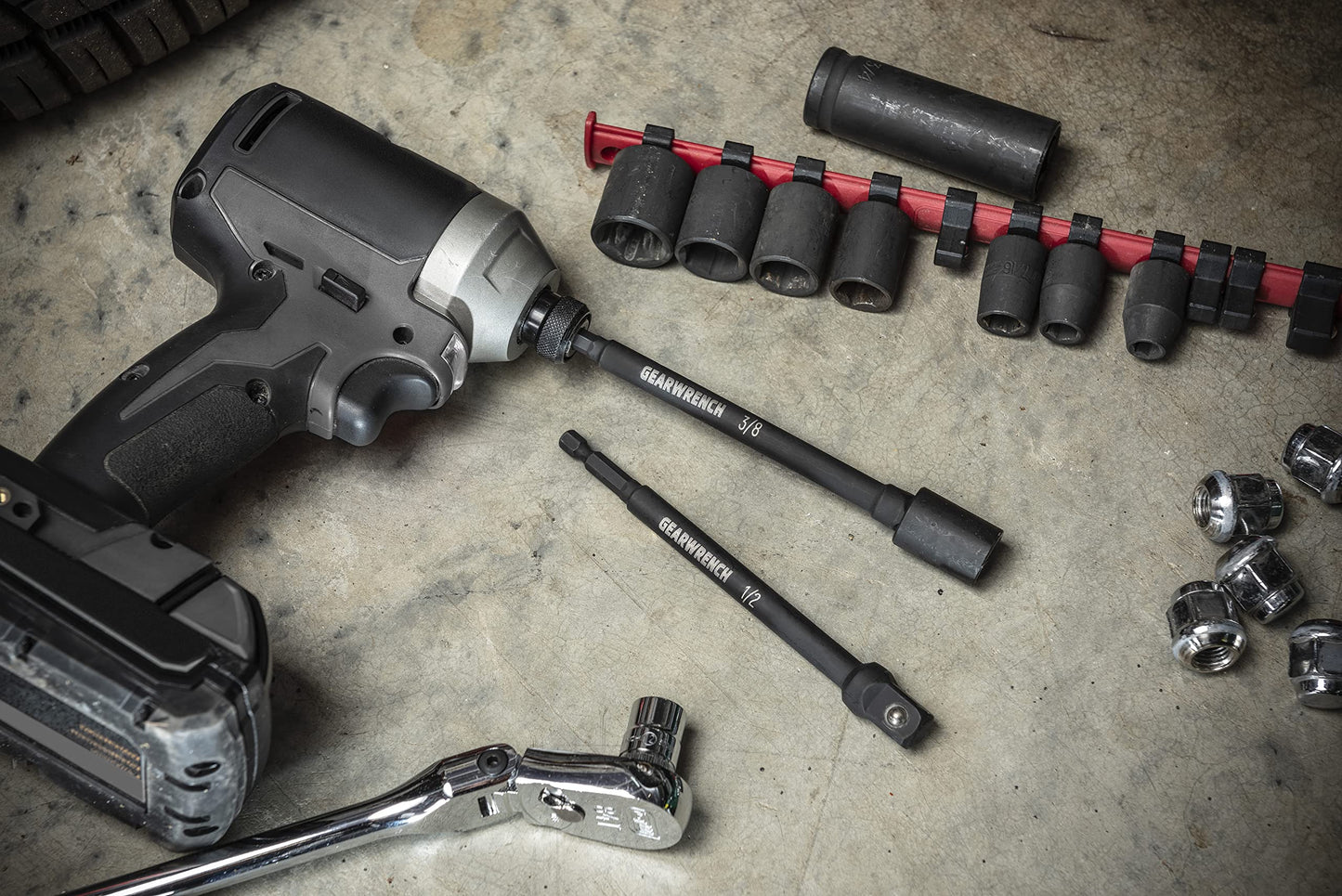 GEARWRENCH 6 Pc 1/4" Drive Hex Shank Impact Socket extensions - 1/4", 3/8" and 1/2" Drive sizes - 2-1/2" & 6" long - 84971A-02