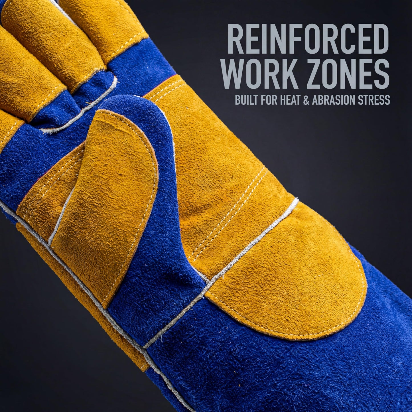 RAPICCA Welding Gloves Fire Heat Resistant: Fireproof Leather For Stick Mig Flux-Core Welder Forge Blacksmith Fireplace Wood Stove Fire Pit Furnace Handling Dry ice - One Size Blue 16IN 932℉