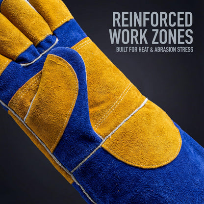 RAPICCA Welding Gloves Fire Heat Resistant: Fireproof Leather For Stick Mig Flux-Core Welder Forge Blacksmith Fireplace Wood Stove Fire Pit Furnace Handling Dry ice - One Size Blue 16IN 932℉