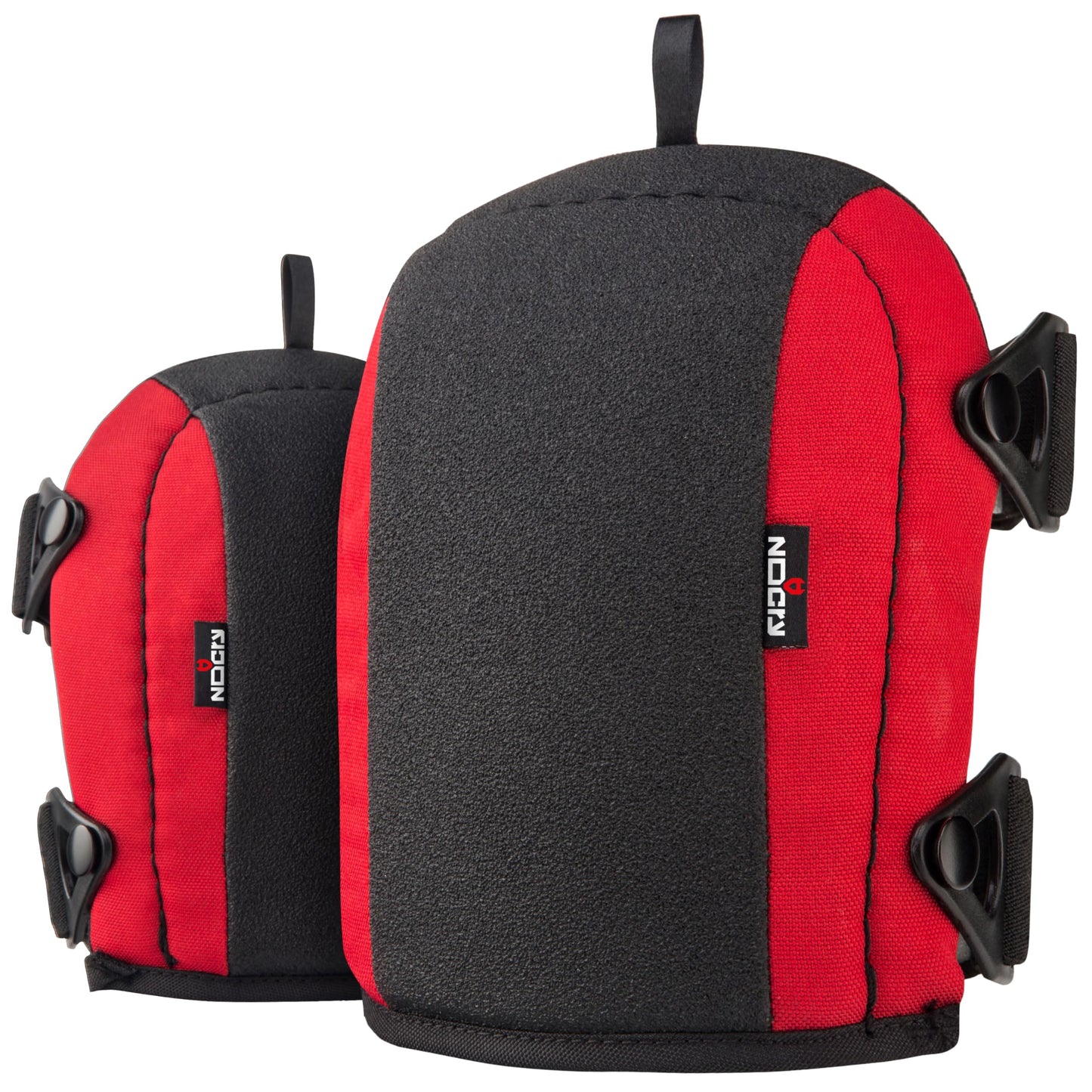 NoCry Flooring, Roofing and Gardening Knee Pads for Men and Women with Thick Soft Foam Padding, Non Slip Leather Cover, Strong Double Straps and Adjustable Easy-Fix Clips; Kneeling Pads for Work. Red
