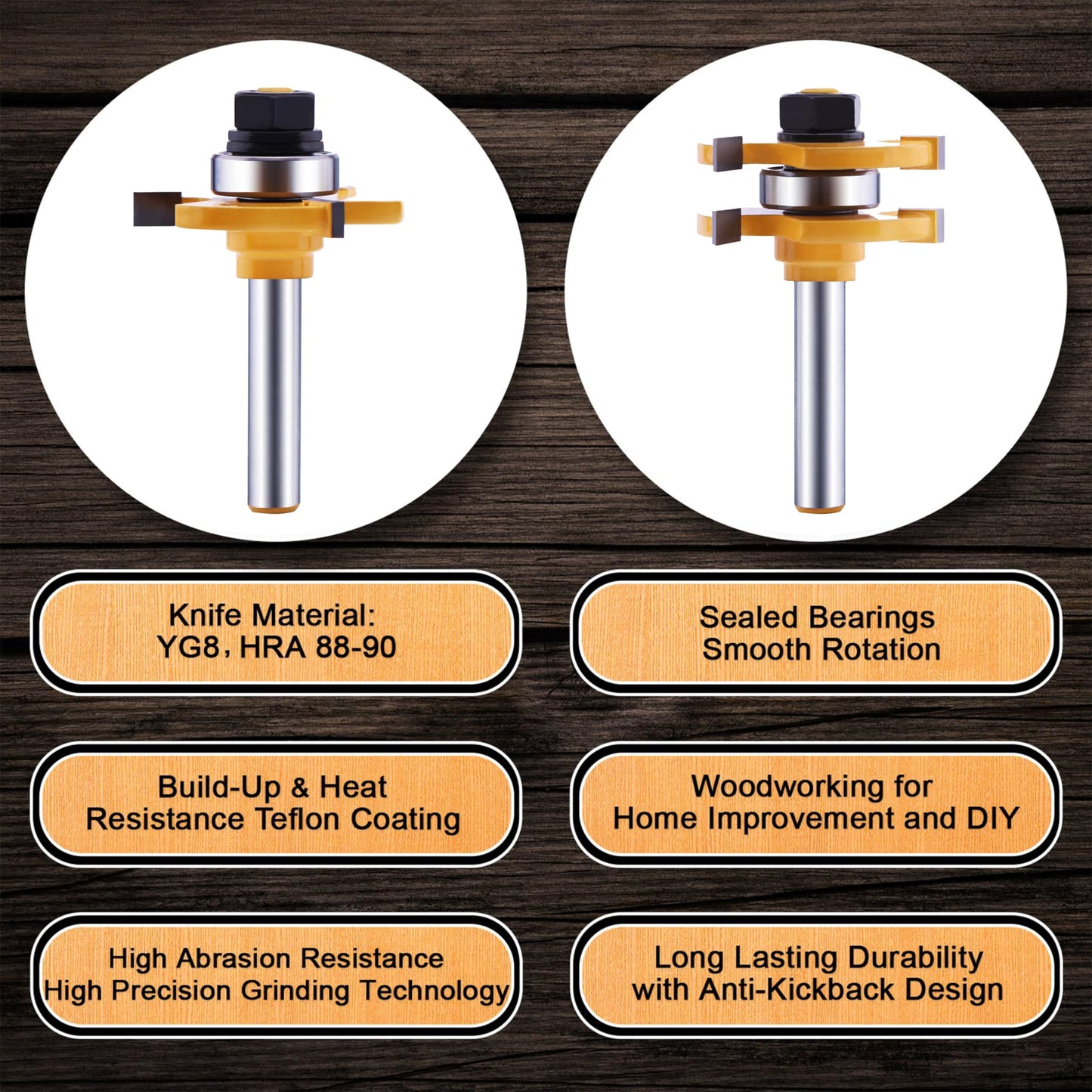 Tongue and Groove Router Bit Set (2 PCS) with 1/4 Inch Shank T Shape, Wood Milling Saw Cutter by LU&MN (Woodworking Tools for Home Improvement and DIY)