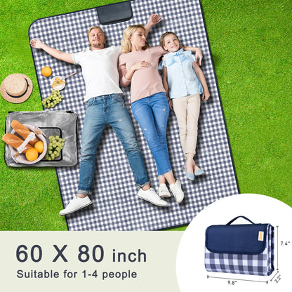 SAMSIER Large Outdoor Picnic Blankets Waterproof Foldable, Beach Blanket Sandproof Portable, Cute Picnic Mat Washable (Navy Blue, 60"×80")