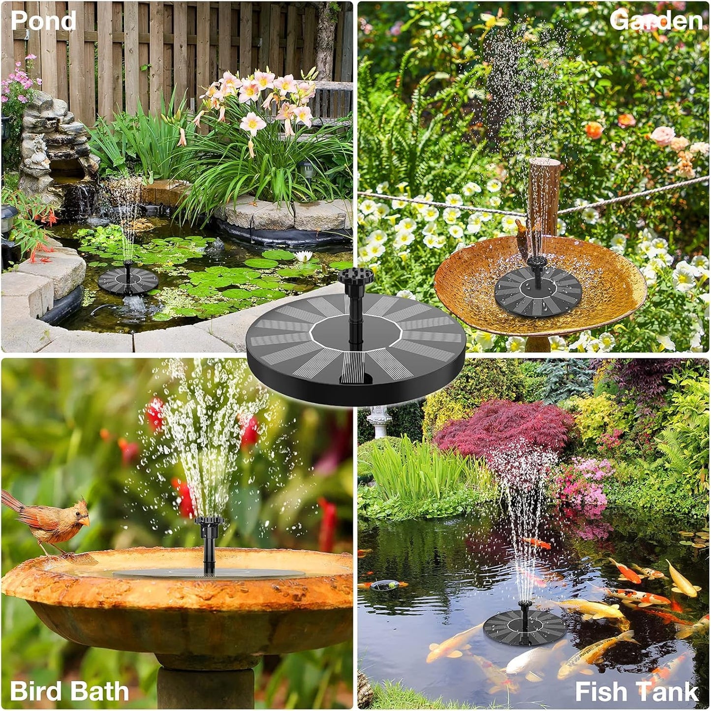 AISITIN Solar Fountain 2026 Upgraded, Water Fountain Outdoor with 8 Nozzles Set & 4 Fixed Pipes, Solar Powered Water Fountain Pump for Outdoor Garden, Pond, Pool, and Bird Bath