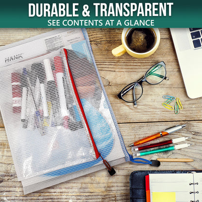 16 Pack Assorted Sizes Plastic Mesh Zipper Pouches Set for Storage Document Bags with Zippers