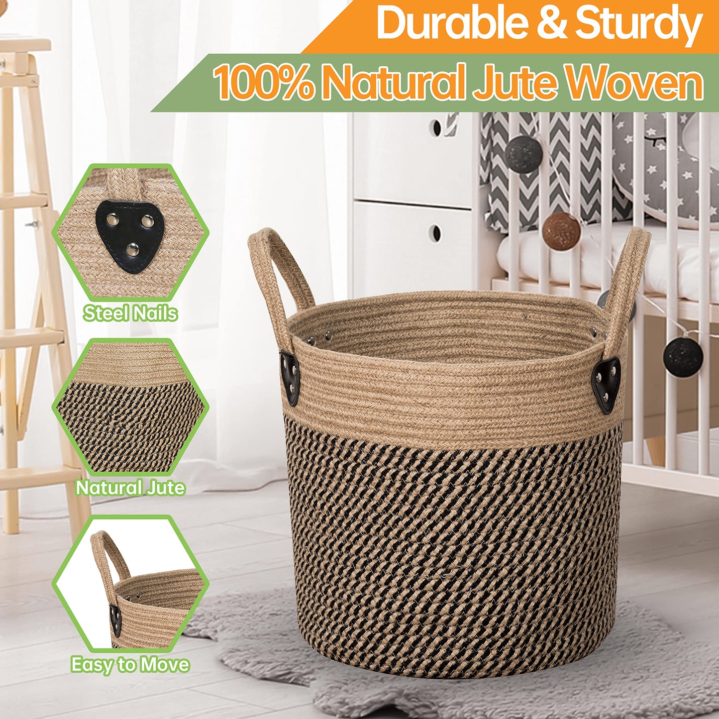 ZOES HOMEWARE Jute Rope Basket 10"x10" Woven With Handles for 7"-10" Pots, Boho Indoor Planters Cover, Multifunctional for Outdoor Plants, Artificial, Picnic, Storage