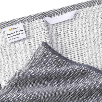 smiry Premium Kitchen Towels(18"x 28", 6 Pack), Large Cotton Dish Cloths Set, Flat & Terry Towel Highly Absorbent Tea Towels with Hanging Loop, Grey