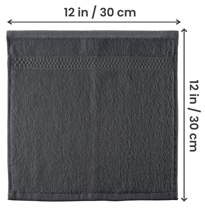 Utopia Towels Premium Washcloth Set, 12 by 12 Inches, 600 GSM 100% Cotton Face Cloths, Highly Absorbent and Soft Feel Fingertip Towels, 12 Pack, Grey