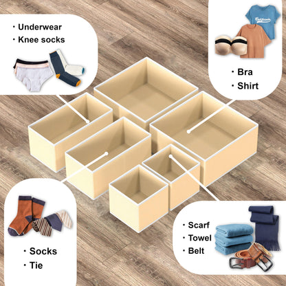 Simple Houseware Foldable Storage Basket Box Closet Dresser Drawer Divider Bins Organizer for Clothes,Underwears, Bras, Set of 6, Beige