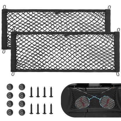 RED WOLF 2 Pcs Universal Cargo Net Pocket Elastic Mesh Netting Car Mesh Pouch for Trunk RV Boats Home Cargo Storage Mesh with Screws and Hooks (25.6'' x 9.8'')