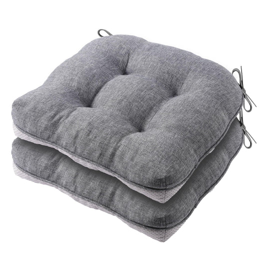 Battilo Chair Cushions Set of 2 for Reading Seats, Seat Cushions for Kitchen Dining Chairs with Non-Slip Backing, Indoor/Outdoor Waterproof Chair Seat Pads with Ties, 40cm x 40cm x 10cm, Dark Grey