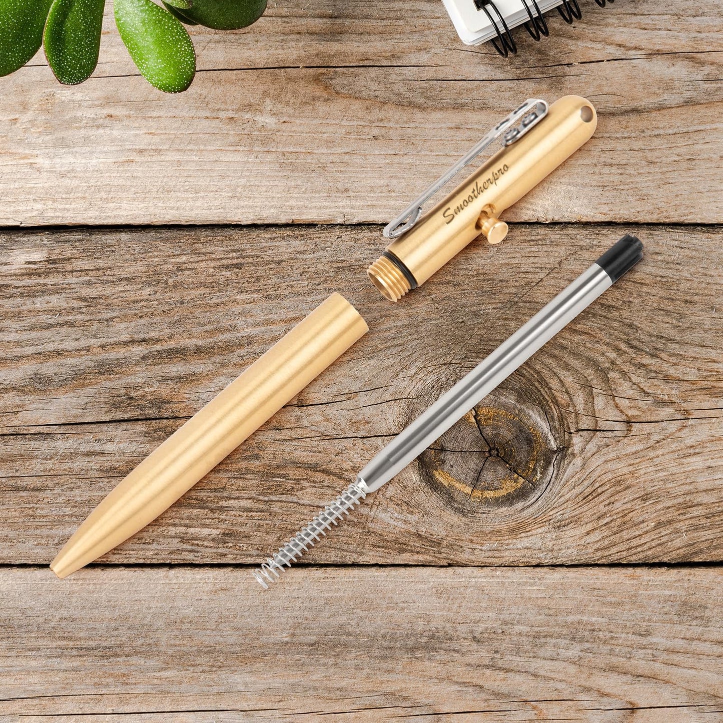 SMOOTHERPRO Solid Brass Bolt Action Pen Compatible Parker Refill with Pocket Stainless Steel Clip for Tremor Parkinson Arthritic GIft Business Collection (SP02N)