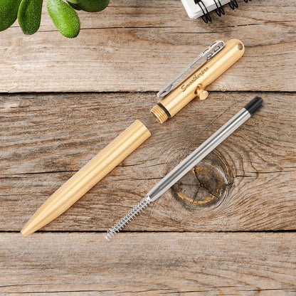 SMOOTHERPRO Solid Brass Bolt Action Pen Compatible Parker Refill with Pocket Stainless Steel Clip for Tremor Parkinson Arthritic GIft Business Collection (SP02N)