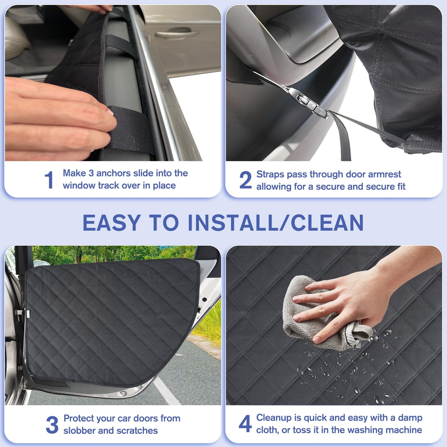 ALLANSING Dog Car Door Protector 2-Pack, Protects Doors from Dog Scratches, 900D Heavy Duty Thick Fabric, Window Roll Compatible & No Tint Damage, Secure Fit for Cars/SUVs/Trucks