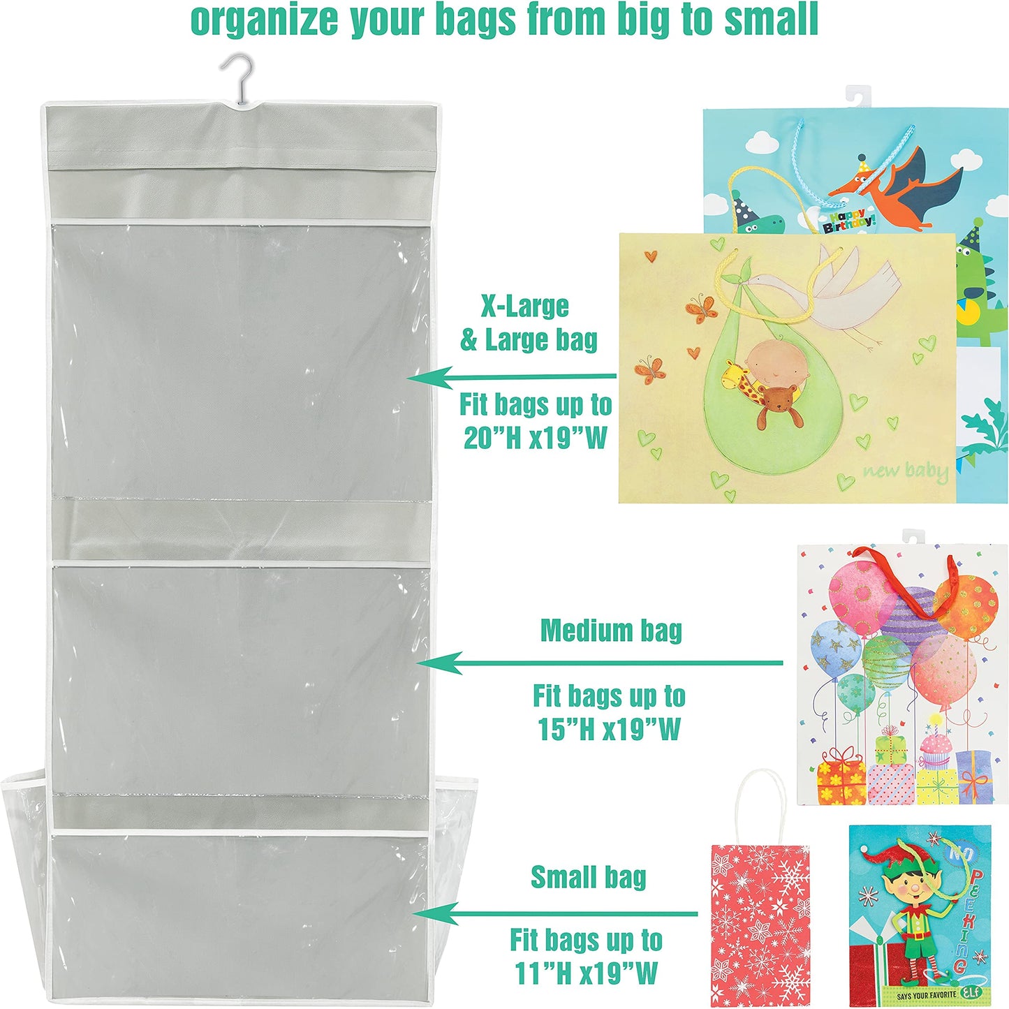 Simple Houseware Double-Sided Hanging Gift Bag & Wrap Organizer
