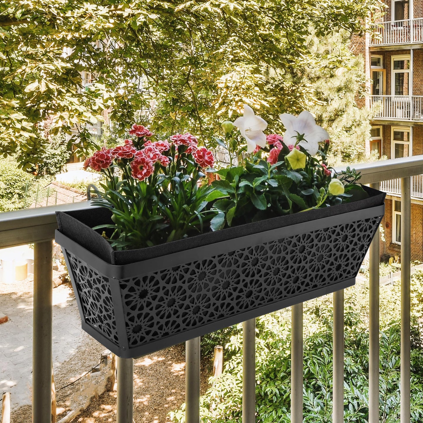 Adnee 4 Pcs 24 Inch Fabric Plant Window Box Liners-Rectangular Non-Woven Planter Basket Liner-Black Felt Flower Hanging Basket for Outdoor Garden Wall Hanging Planter Flower Vegetables
