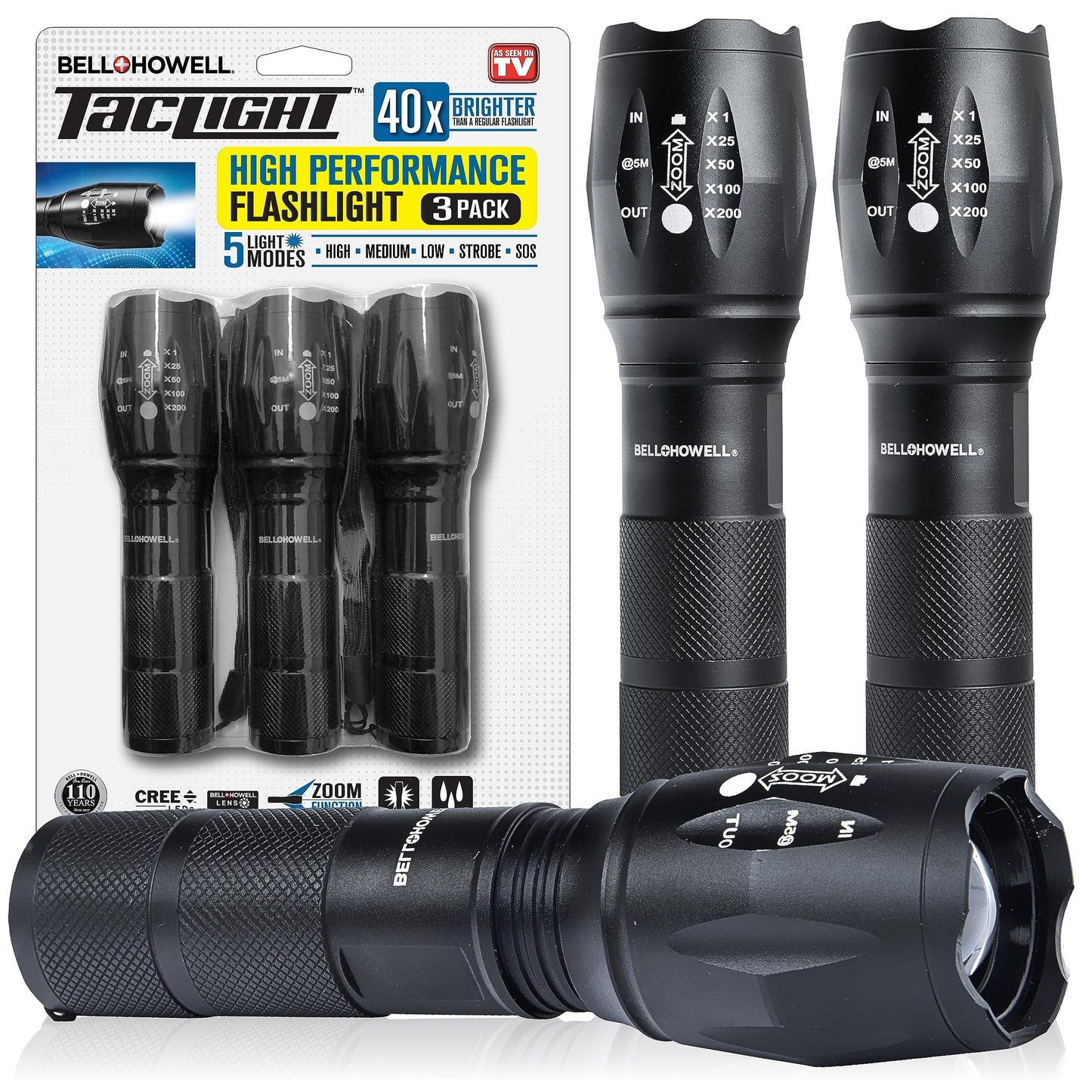 TacLight Tactical Flashlights, 3 Pack Zoomable Waterproof Flashlight Camping, LED Flashlight, Torch Light, Lampe De Poche, Heavy Duty Flash Light, Emergency Flashlight AS SEEN ON TV…