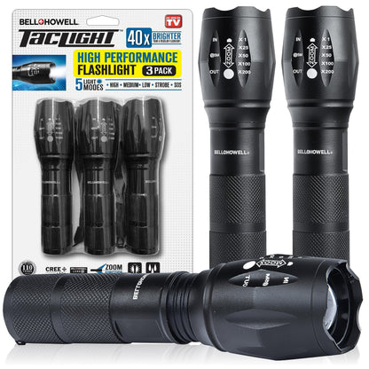 TacLight Tactical Flashlights, 3 Pack Zoomable Waterproof Flashlight Camping, LED Flashlight, Torch Light, Lampe De Poche, Heavy Duty Flash Light, Emergency Flashlight AS SEEN ON TV…