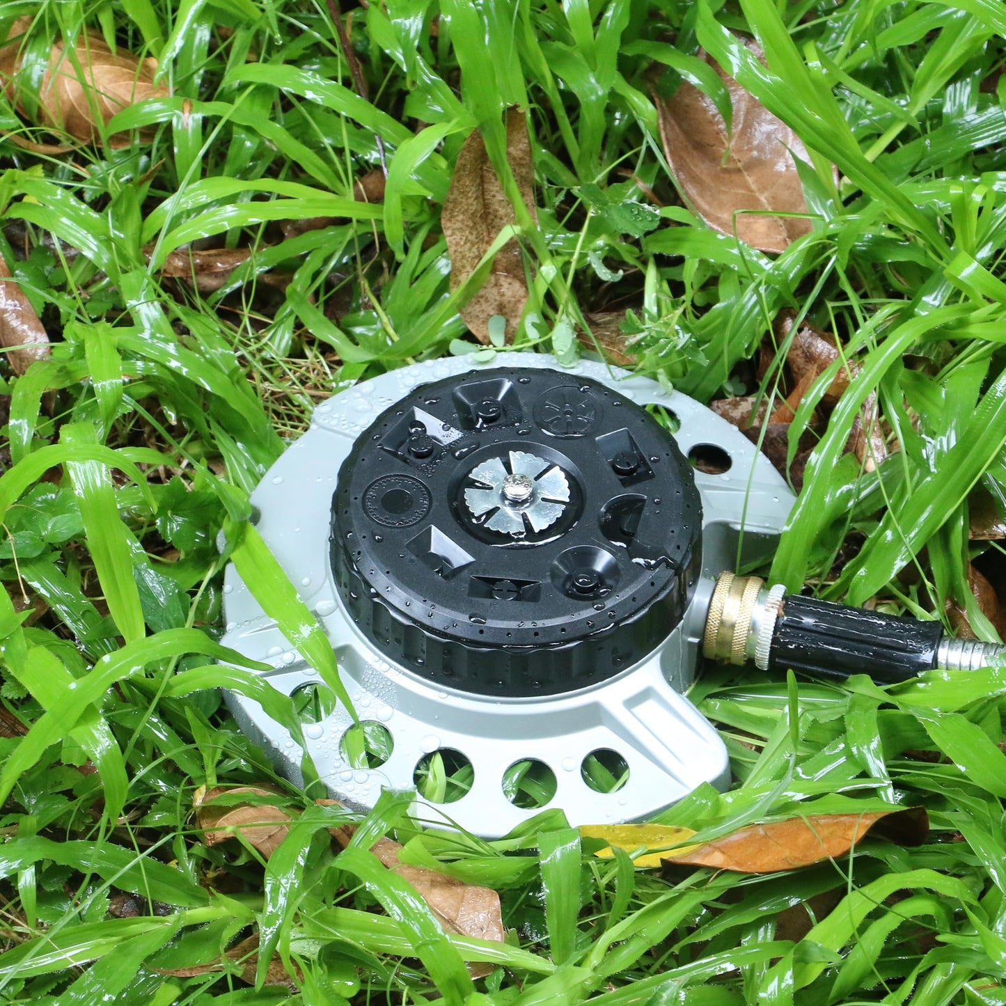STYDDI Metal 9-Pattern Turret Lawn Sprinkler, 9 Pattern Garden Sprinkler with Heavy-Duty Metal Base, Great for Small, Shaped, Medium-Sized Yard Areas, Coverage Area Up to 1,022 Sq.Ft