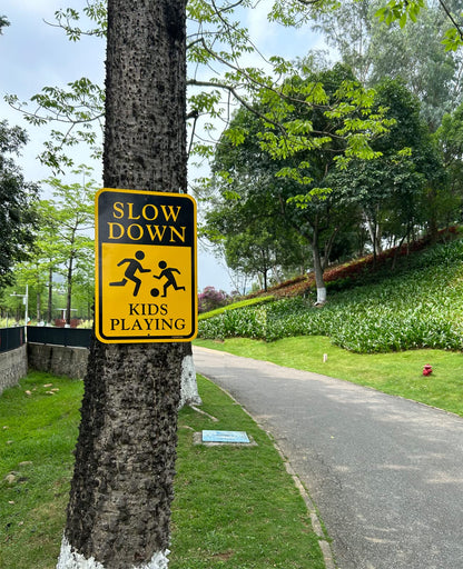 2Pack Slow Down Kids Playing Sign Slow Down Kids Children at Play Security Alert Road Sign 12x18 inch Reflective Aluminum Waterproof UV Protected Easy to Mount Warning Signs
