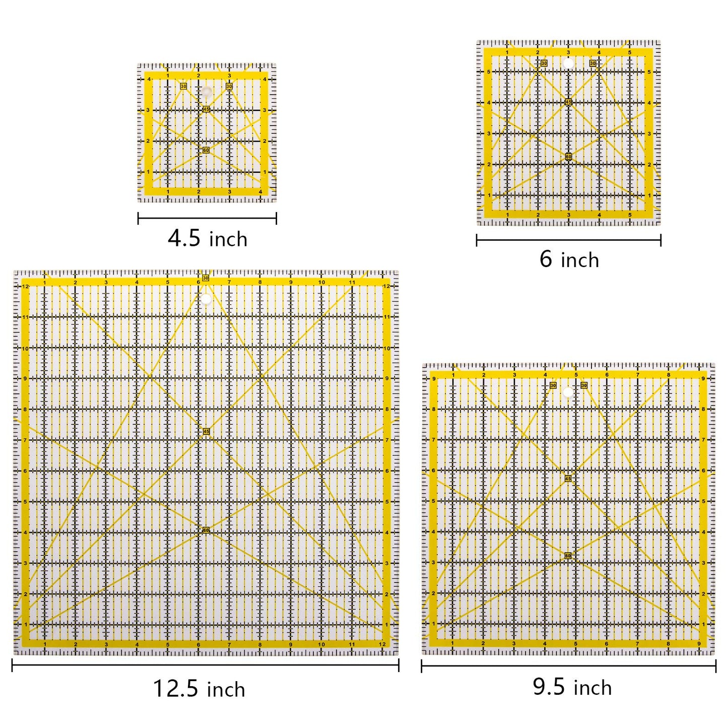 Suwimut Set of 5 Acrylic Quilting Rulers, Square Fabric Cutting Ruler Acrylic Quilter Rulers Clear Mark with Double Colored Grid Lines for Easy Precision Cutting, Quilting, Sewing & Crafts Template