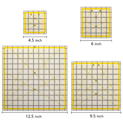 Suwimut Set of 5 Acrylic Quilting Rulers, Square Fabric Cutting Ruler Acrylic Quilter Rulers Clear Mark with Double Colored Grid Lines for Easy Precision Cutting, Quilting, Sewing & Crafts Template