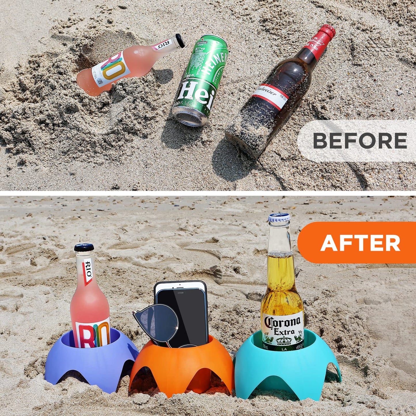 WELIN Beach Vacation Essentials Accessories, 7-Pack Sand Cup Holders Camping Drink Coasters, Summer Beach Trip Must Haves Travel Gifts for Women/Couples/Family/Friends
