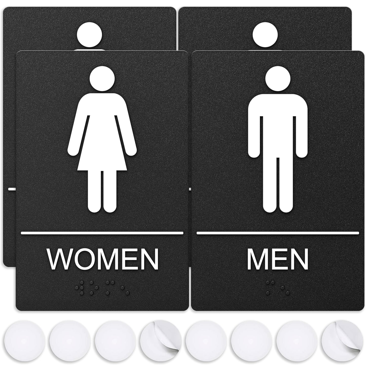 Washroom Sign, Bathroom Signs For Business - Ideal Restroom Sign For Men and Women - 2 Pack - 9" by 6" - ADA Compliant with Braille and Handicap Symbol - Strong Double-Sided Adhesives - Apply to Door or Wall