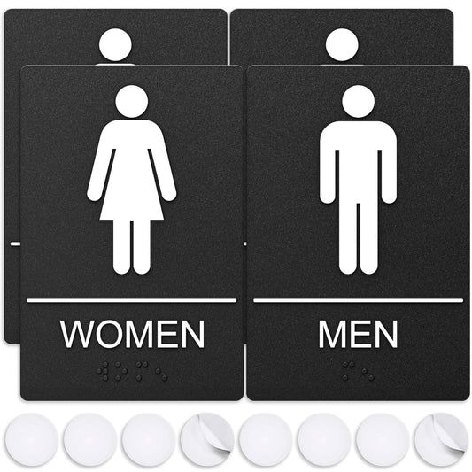 Washroom Sign, Bathroom Signs For Business - Ideal Restroom Sign For Men and Women - 2 Pack - 9" by 6" - ADA Compliant with Braille and Handicap Symbol - Strong Double-Sided Adhesives - Apply to Door or Wall