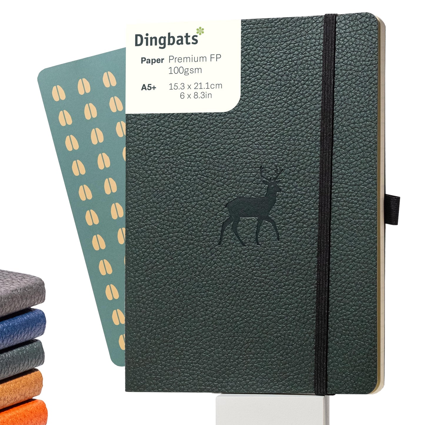 Dingbats* Wildlife Dotted Journal Notebook A5 - Vegan Leather Soft Cover, Ideal for Work, Travel - Pocket, Elastic Closure, Bookmark
