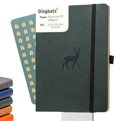 Dingbats* Wildlife Dotted Journal Notebook A5 - Vegan Leather Soft Cover, Ideal for Work, Travel - Pocket, Elastic Closure, Bookmark