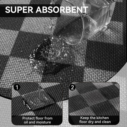 YDKGL Kitchen Mats For Floor, Soft Anti Fatigue Super Absorbent Kitchen Rugs Non Slip Washable, Linen-Look Woven Cushion Kitchen Runner Rug, Kitchen Sink Mat Standing Mat, Black Gray Checkered 17"x30"