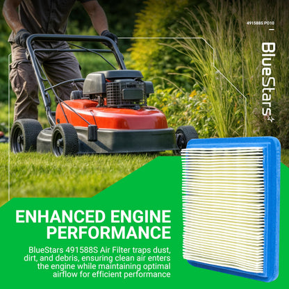 BlueStars 10 packs 491588S Air Filter - For 491588 399959 625-675 Troy-Bilt TB110 TB230 TB210 725ex 675ex 625e 625-675 Toro 20332 Craftsman 33644 Push Lawn Mower Flat Air Cleaner Cartridge 3.5-6.5 HP