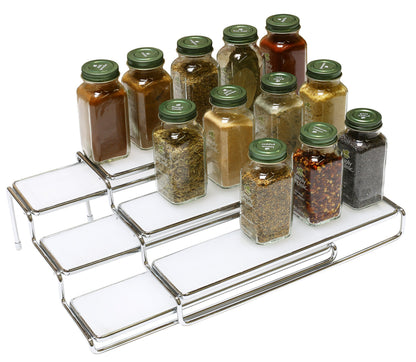 Deco Brothers Spice Rack 3 Tier Expandable Cabinet Spice Organizer Step Shelf Organizer, Chrome