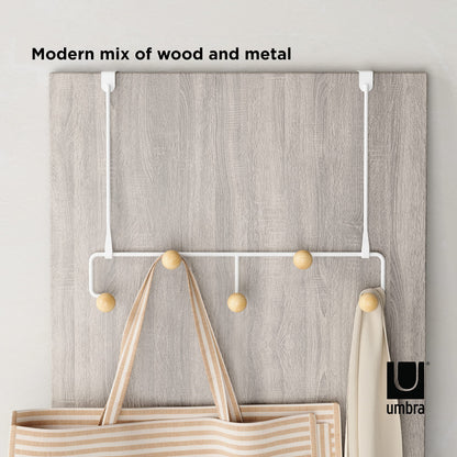Umbra Estique Over The Door Coat Rack & Multi-Use Organizer, for Coats, Bags, Hats & More, Small, White/Natural