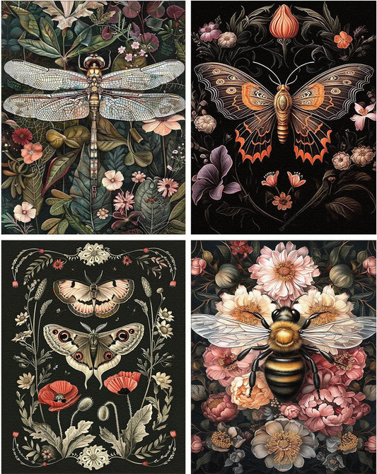 4 Pack Diamond Painting Kits for Adults,Insect Diamond Art Kits for Adults,5D Full Drill DIY Diamond Dot Gem Art Kit Wall Home Decor Arts Craft 12x16 inch