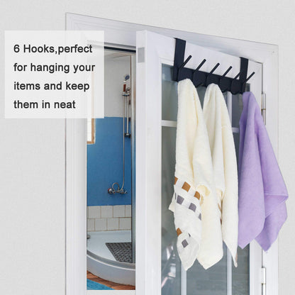 WEBI Over The Door Hook Door Hanger:Over The Door Towel Rack with 6 Coat Hooks for Hanging,Door Coat Hanger Towel Hanger Over Door Coat Rack for Towels,Clothes,Back of Bathroom,Black