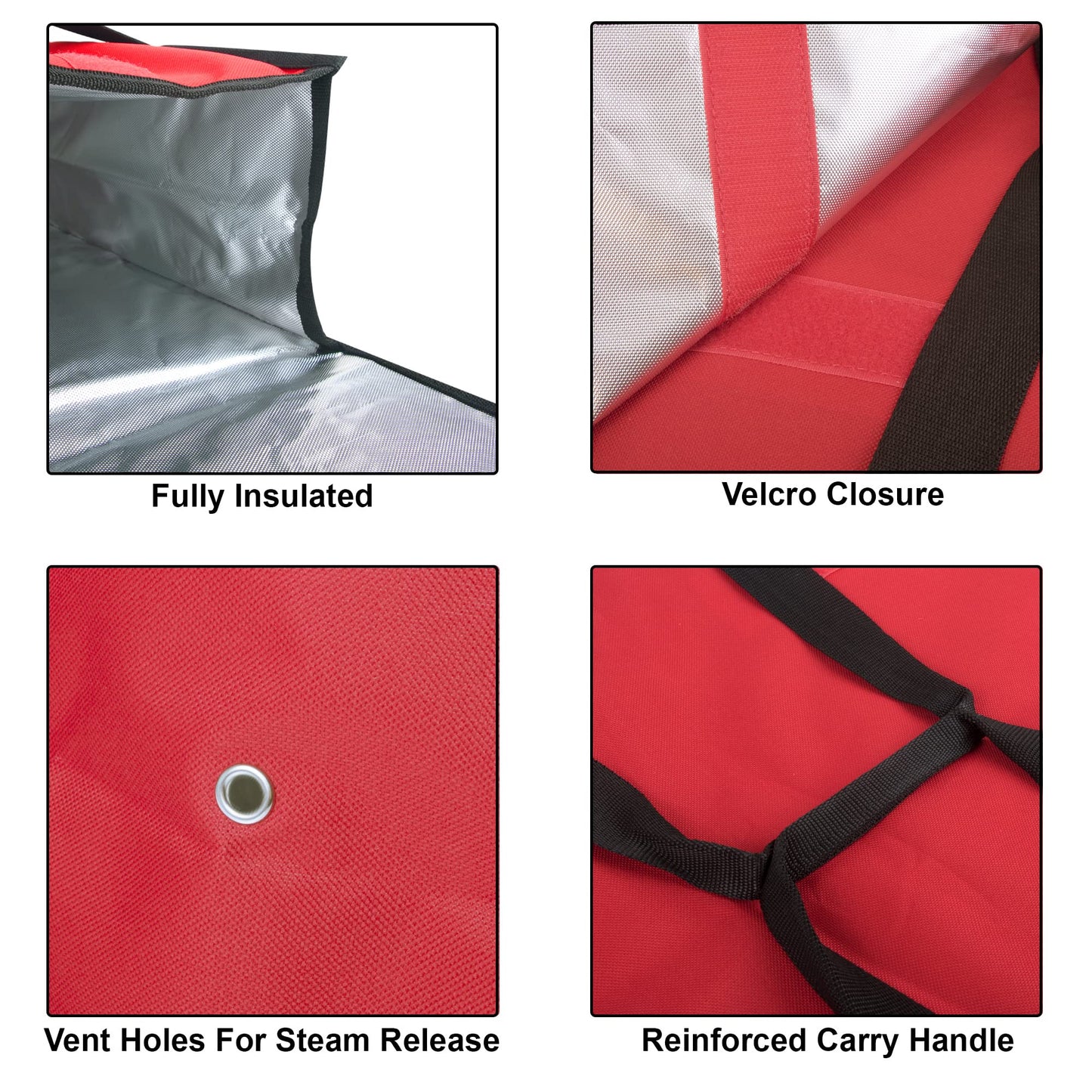 Pizza Carrier Insulated Bags Extra Large for Deliveries – Holds up to 4 Fresh Pizzas, Insulated Pizza Carrier Delivery Bag (Red)