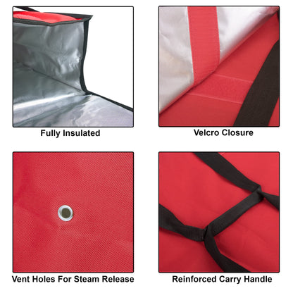 Pizza Carrier Insulated Bags Extra Large for Deliveries – Holds up to 4 Fresh Pizzas, Insulated Pizza Carrier Delivery Bag (Red)