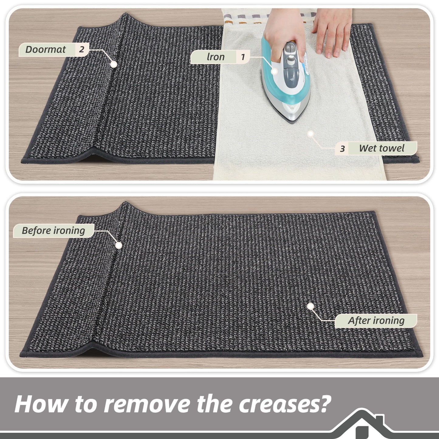 BEQHAUSE Dirt Trapper Door Mat 20" x 32", Non-Slip Washable Doormats Entrance Mat, Dirt Resistant and Absorbent Welcome Mat, Low Profile Floor Mats for Front Back Door and Entryway, Charcoal