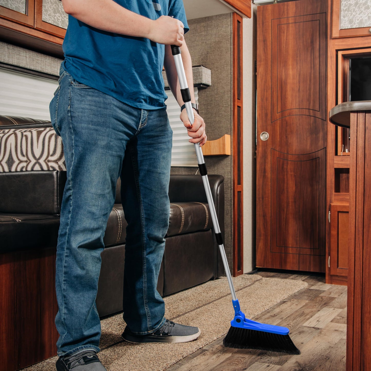 CAMCO RV Adjustable Broom and Dustpan | Features a Telescoping Broom Handle from 24 inch to 52 inch | Ideal for RV, Marine & Home Use (43623)