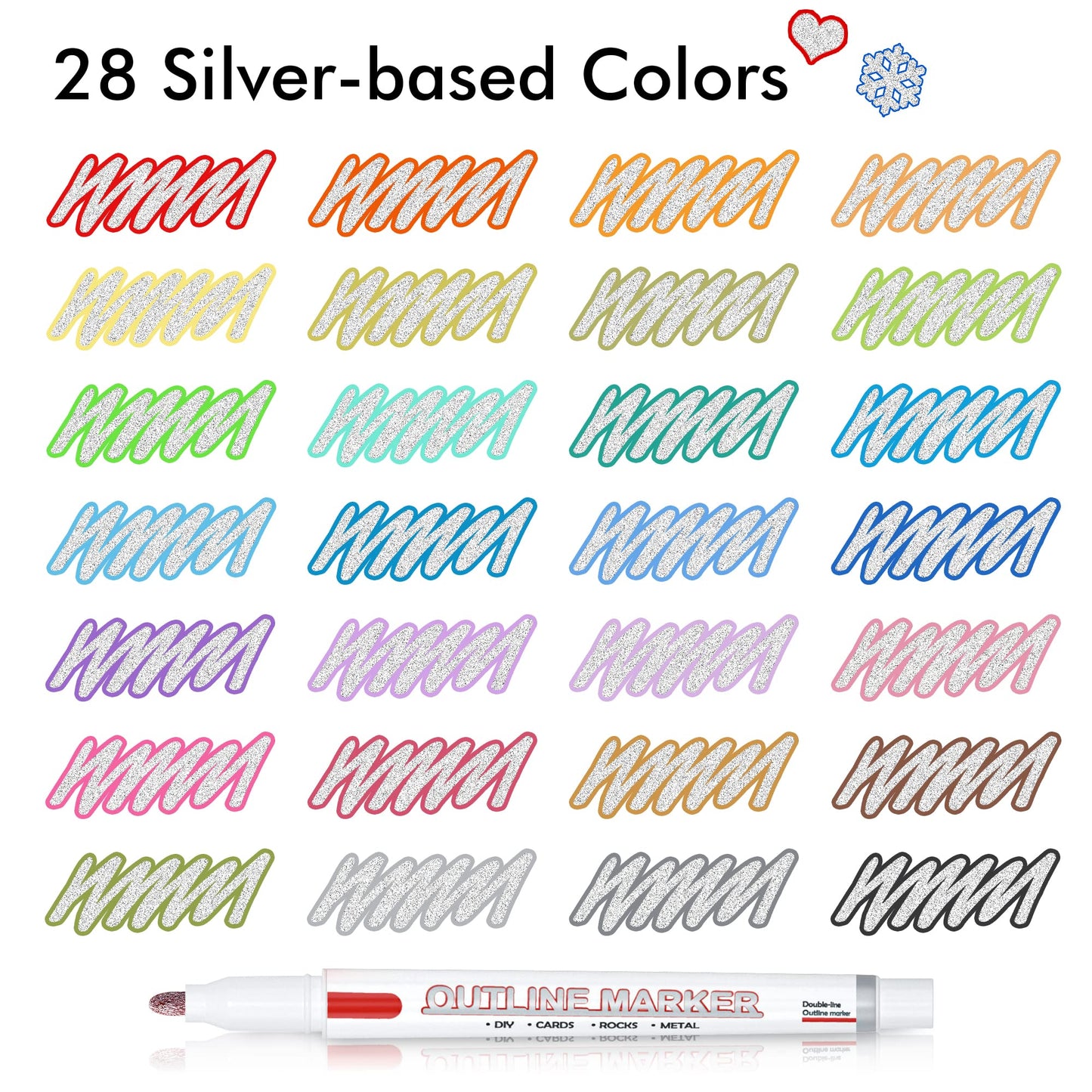 Shuttle Art Double Line Outline Markers, 28 Colors Squiggles Shimmer Markers Set, Self Outline Metallic Marker Pens for Art, Drawing, Doodling, Card Making, Christmas Greeting Card, DIY Crafts