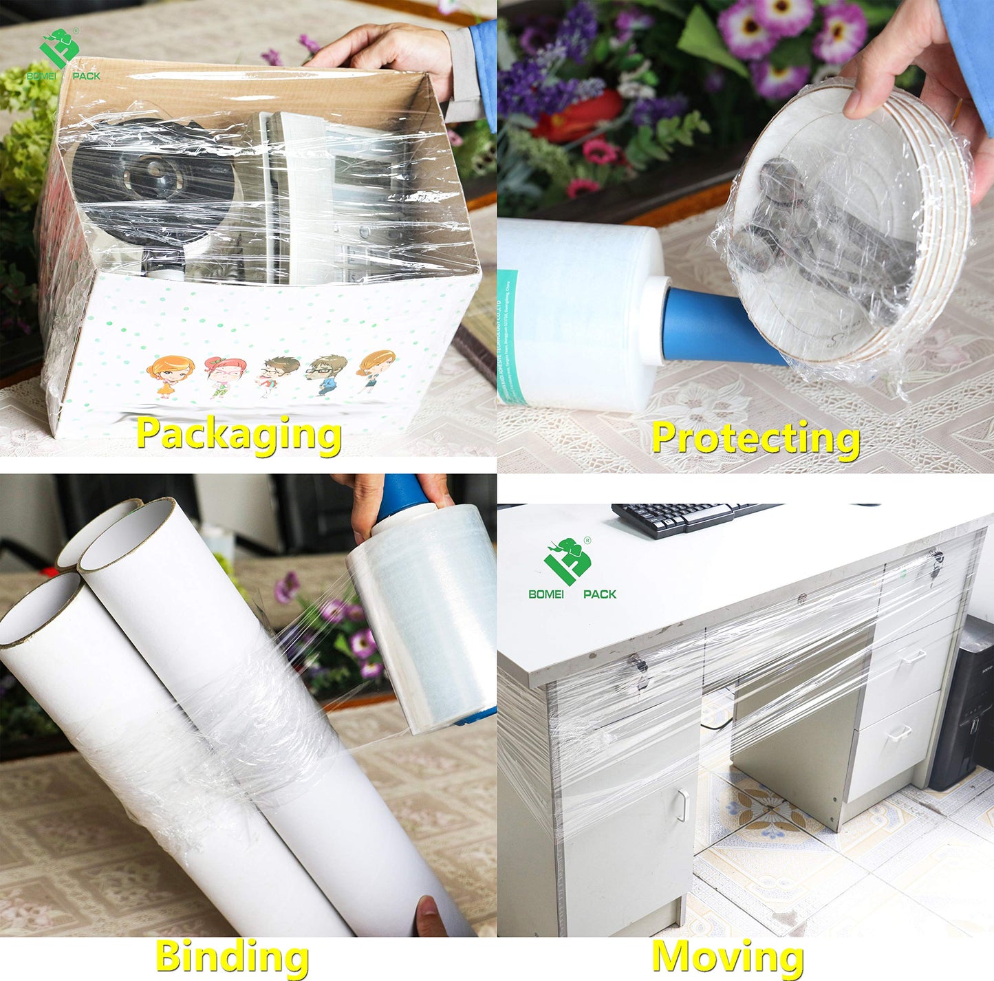 BOMEI PACK Stretch Wrap Packing Film, Plastic Wrap 5inch x 1000ft, 80 Gauge,2 Packs with 1 Plastic Handle