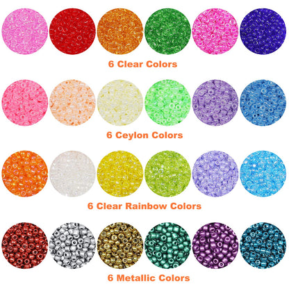 KERGAEN 48000pcs 2mm Seed Beads & Alphabet Beads Kit - 12/0 Ultra-Fine Jewelry Making Supplies with Elastic String, Earring Hooks, Clasps - Complete DIY Craft Set for Bracelets, Necklaces