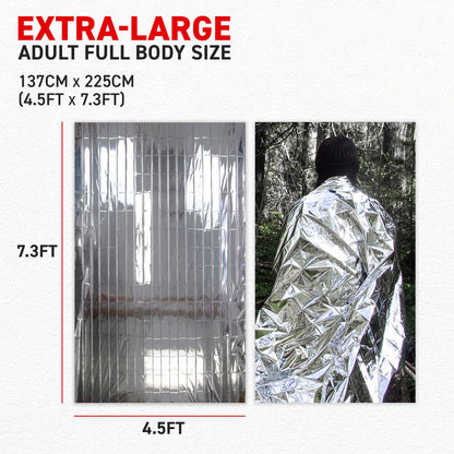 72 HRS (Pack of 12) MIL-SPEC 137 × 224 cm Emergency Blanket-Mylar Blanket, Thermal Blanket Emergency, Waterproof, Retains 90% Body Heat for Winter Camping, Hiking, First Aid, Extreme Weather