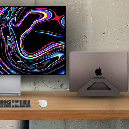 Psitek Vertical Laptop Stand, Space Saving MacBook Holder with Tool-Free Width Adjustment, Pretty Anodized Aluminum for Desk, Universal Fit for 10-17" Laptop