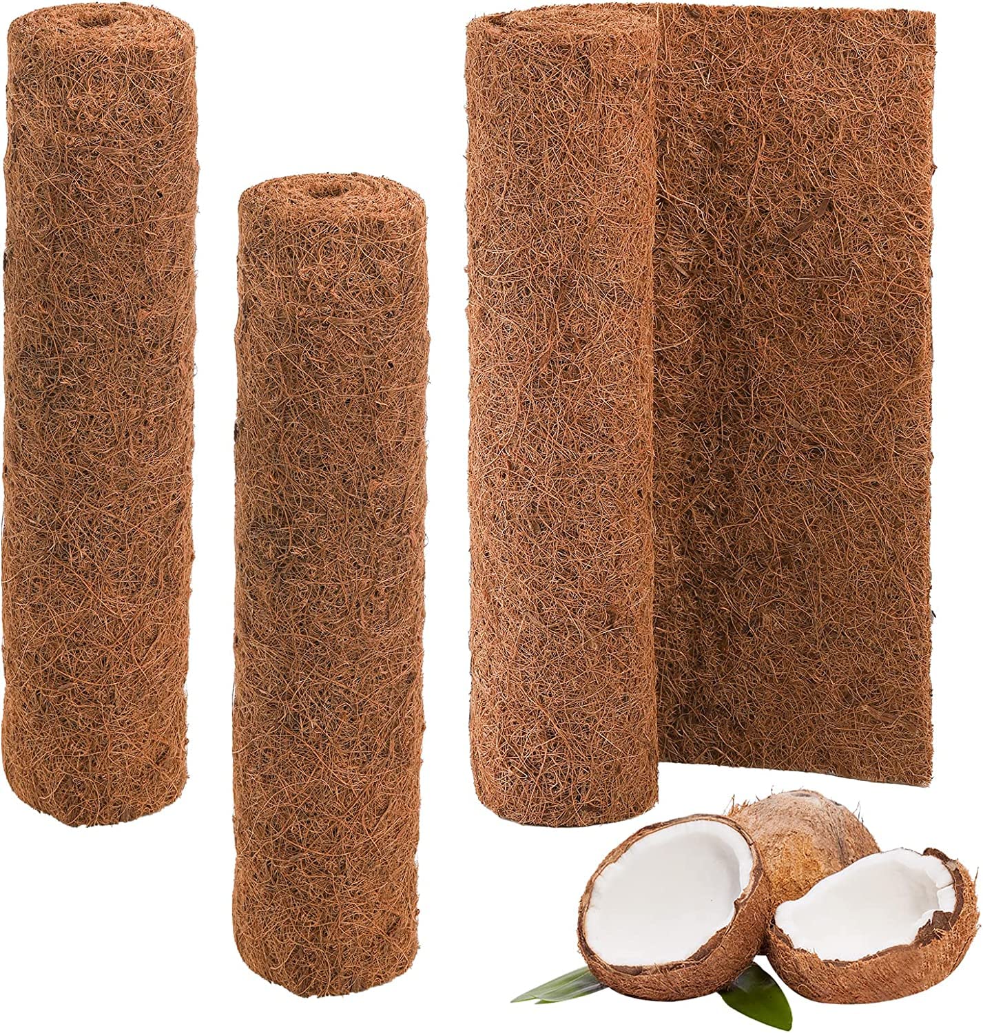 YOUEON 3 Rolls Coconut Coir Liner Sheets 40 x 16 Inch, Coco Liner Roll Reusable Coconut Fiber Mat, Reptile Carpet, Snow Melting Mats Insulation Coconut Mat for Planter, Flowerpot, Garden,Reptile