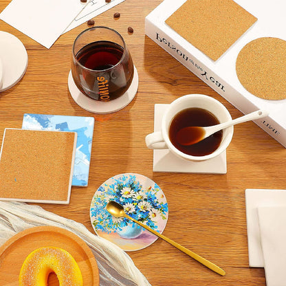 12 Pcs Ceramic Tile for Crafts Coasters, 4 Inch Blank Coasters Unglazed Ceramic White Tiles with 12 Pack Cork Backing Pads, Square Drink Cup Mat for DIY Arts Painting Craft Project Coasters