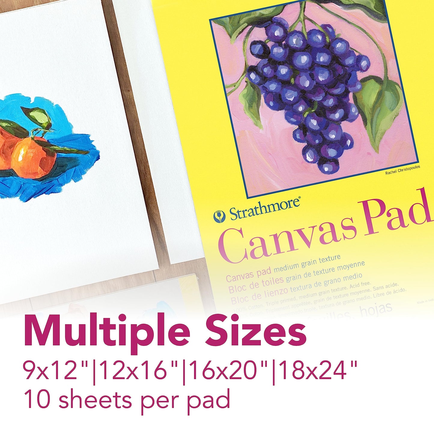 Strathmore 300 Series, Canvas Pad, 9x12 inch, 10 Sheets – Triple Primed, 100% Cotton Canvas, Plein Air Artists, Acrylic Paint and Oil Paint